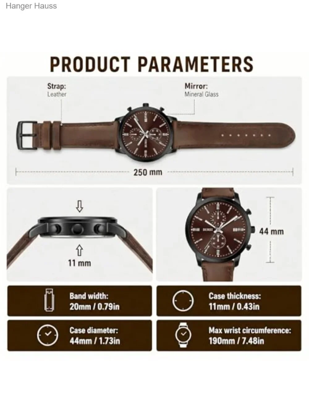 Men's Leather Chronograph Quartz Watch - Classic Multifunctional Lightweight,